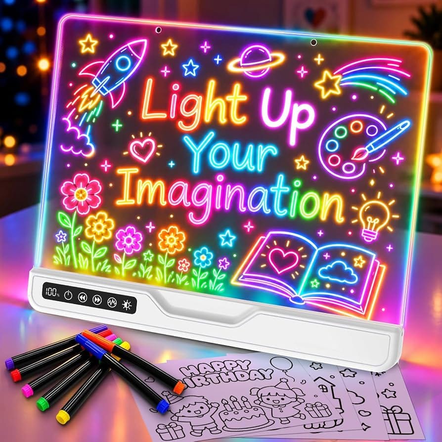 16" Led Drawing Board for Kids – 4 Modes Led Note Board with Colors 7, Light up Drawing Board for Kids Adults, Acrylic Dry Erase Magic Boards for Writing Glow Art, Easter Gifts for Grandkids
