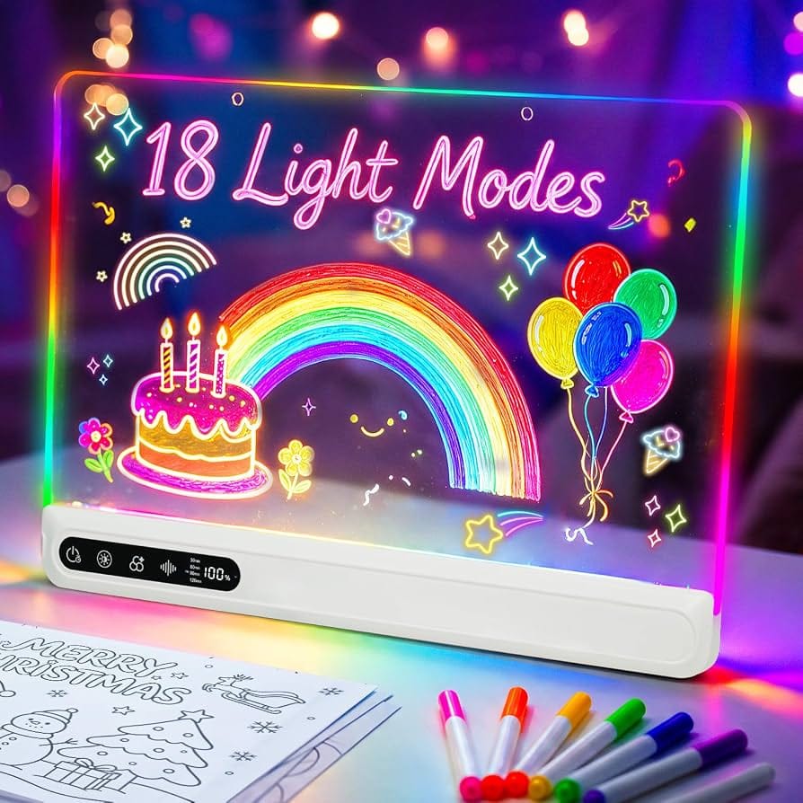 16" Led Drawing Board for Kids – 4 Modes Led Note Board with Colors 7, Light up Drawing Board for Kids Adults, Acrylic Dry Erase Magic Boards for Writing Glow Art, Easter Gifts for Grandkids